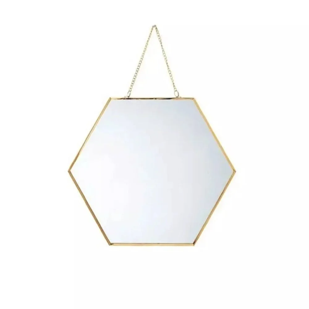 brand new Set of 3 Wild Sage Hexagon Goldtone Wall Mirrors with Chains